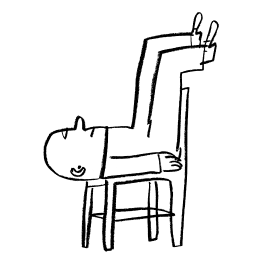 A hand drawn man sitting upside down on a chair