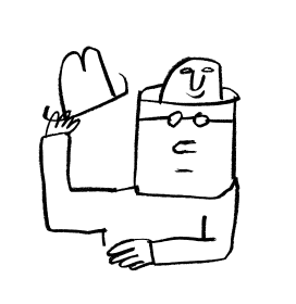 A hand drawn man removing his hat to reveal a second smaller head